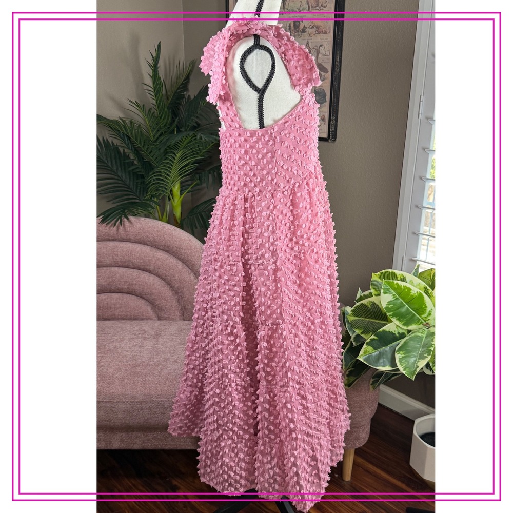 Sister Jane Bando Women's XS Pink Textured Midi Dress Tiered Sleeveless - Picture 3 of 14